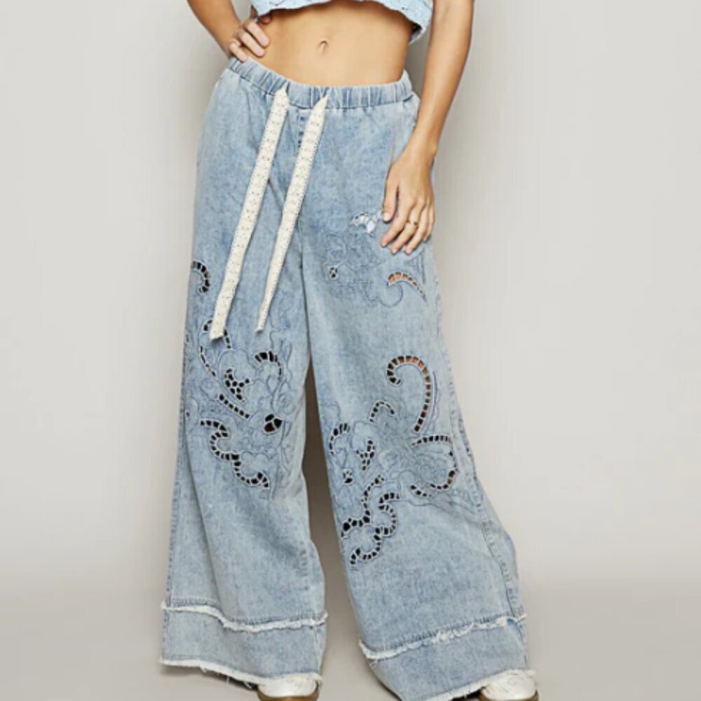 🖤 POL Vintage Wash Outseam Woven Twill Wide Pants – NWT – Size Medium - Picture 2 of 11